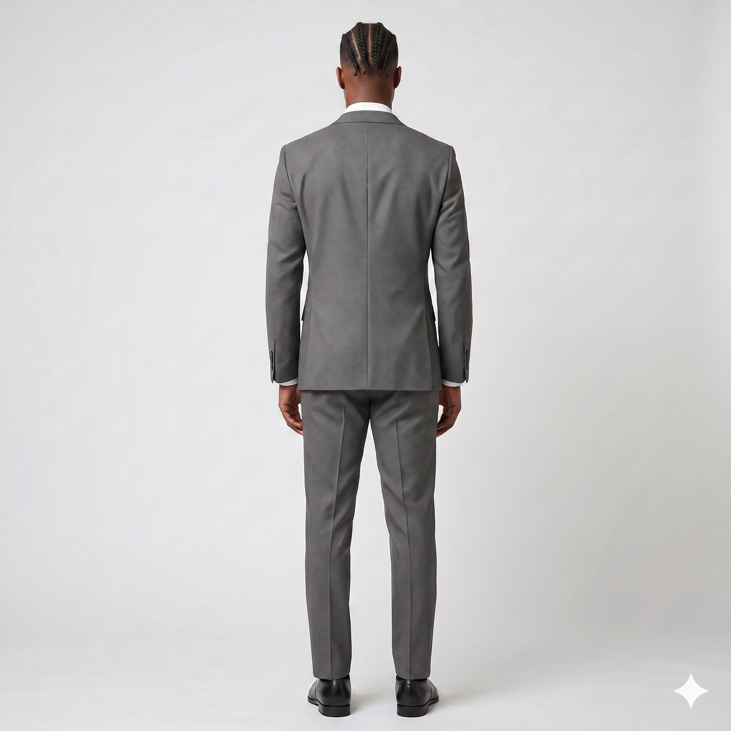 Man wearing a gray suit on a white background