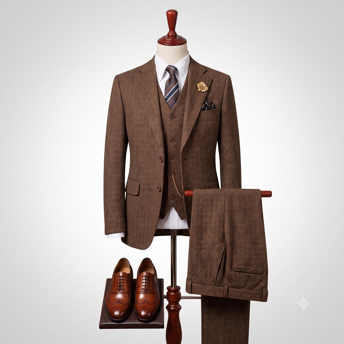 Brown Heritage Three-Piece Suit — For Timeless Elegance