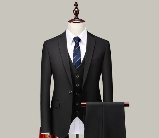 Black Three-Piece Suit — Ideal for Business & Formal Wear