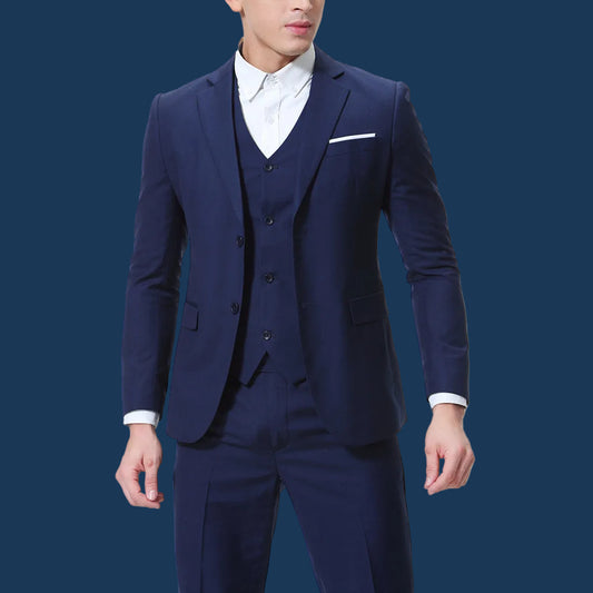Navy blue suit with white shirt on a white background