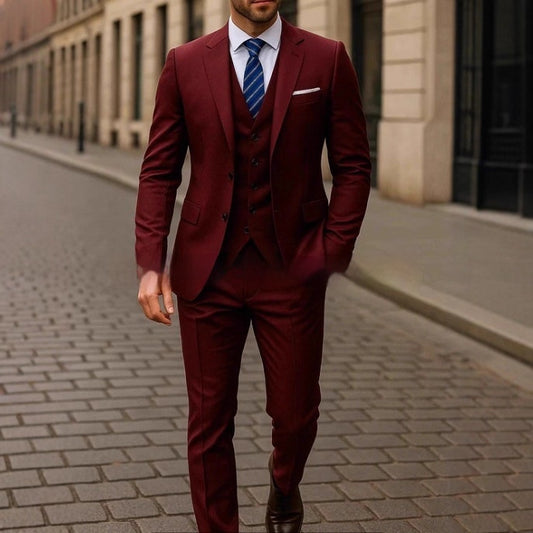Burgundy Executive Three-Piece Suit — For Business & City Wear
