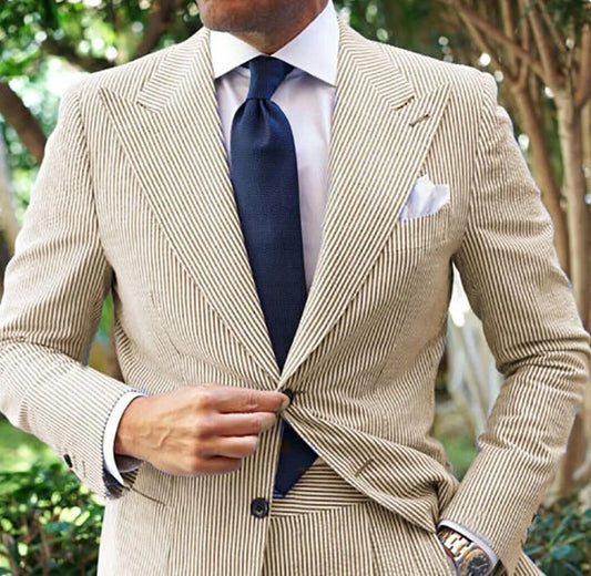 Men's Seersucker Striped Suit Two-piece Suit