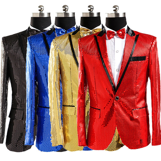 Blue Sequin Tuxedo Jacket — For Parties & Stage Events