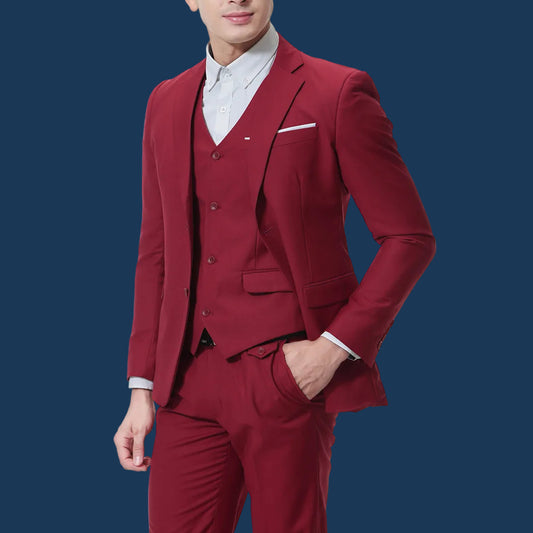 Red suit with white shirt on a white background