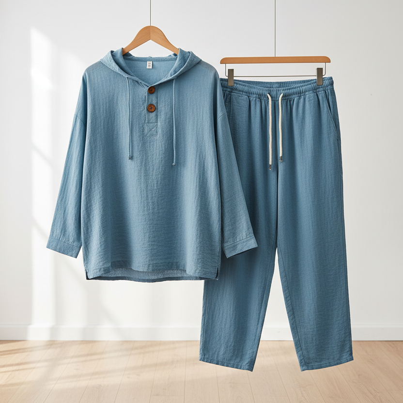 Men's Casual Home Wear Set Long Sleeve Pants With Hood