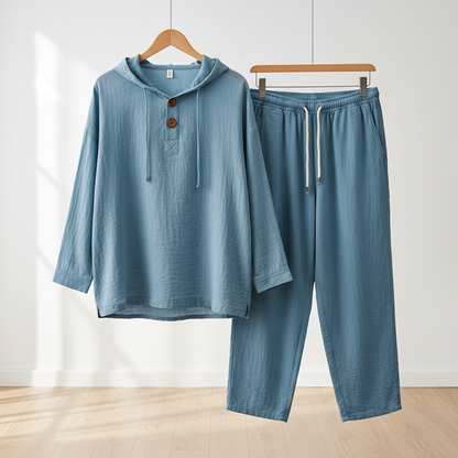 Men's Casual Home Wear Set Long Sleeve Pants With Hood