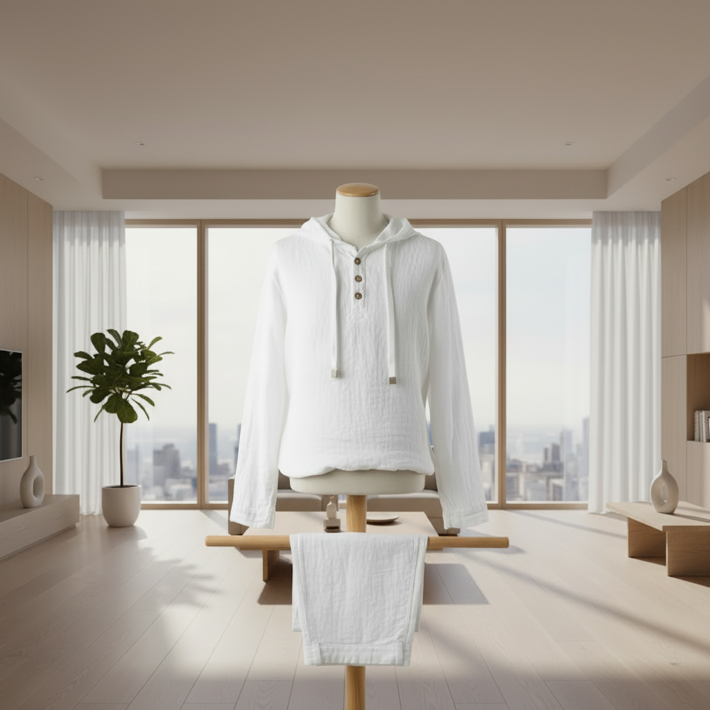 White shirt on a mannequin with a gray background